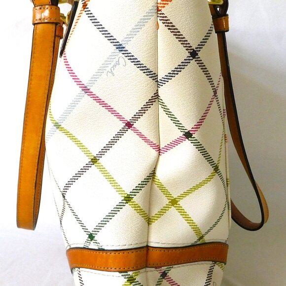Large Coach Ivory Multi-Colored Striped Natural Hide Leather Tote handbag Purse - Picture 6 of 14